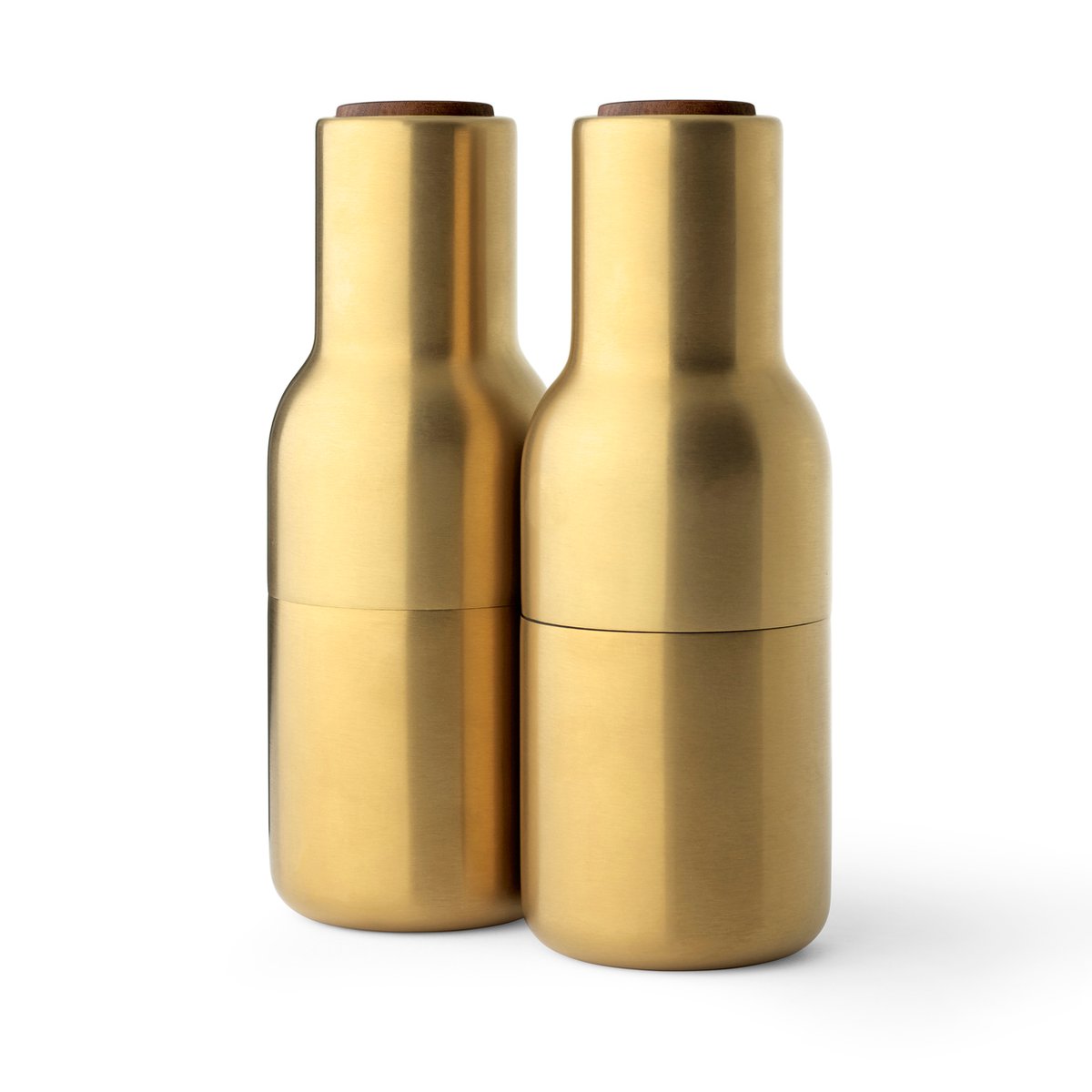 Audo Copenhagen Bottle Grinder -maustemylly metalli, 2-pakkaus Brushed brass (saksanpähkinäkansi)