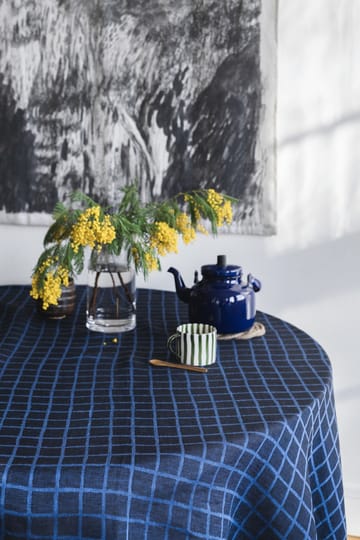 Rutig jacquard-kudottu pöytäliina 147x147 cm - Blue-black - Fine Little Day