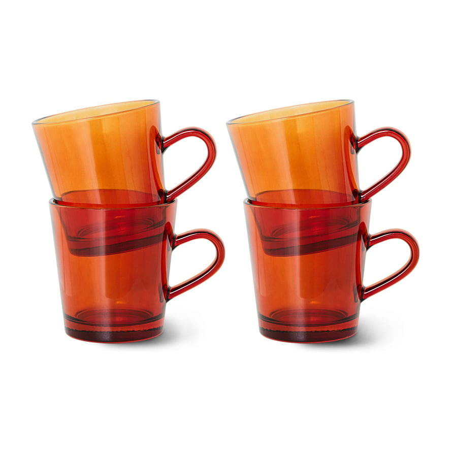 HKliving 70’s glassware kahvikuppi 20 cl 4-pakkaus Amber brown