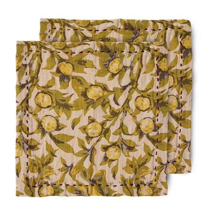 HKliving Mediterranean puuvillainen lautasliina 30 x 30 cm 2-pakkaus Olive