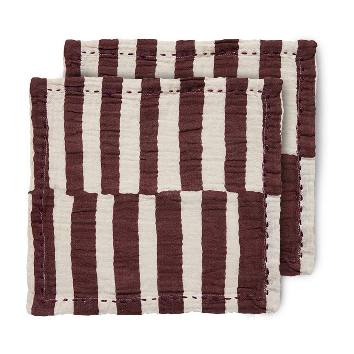 HKliving Striped puuvillainen lautasliina 30 x 30 cm 2-pakkaus Burgundy