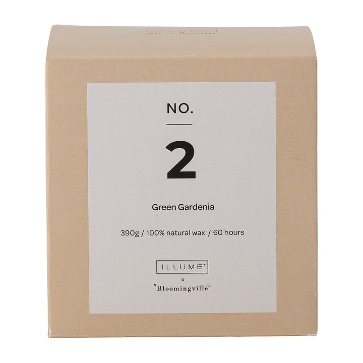 NO. 2 Green Gardenia -tuoksukynttilä, 390 g + Lahjarasia Illume x Bloomingville