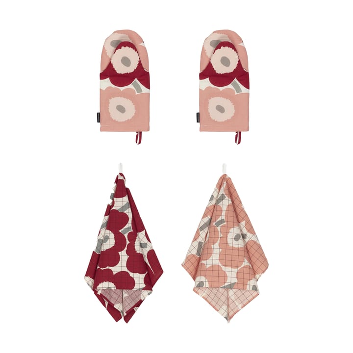 Pieni Unikko keittiöpyyhe+uunihanska 4 osaa - Cotton-dark cherry-rose - Marimekko