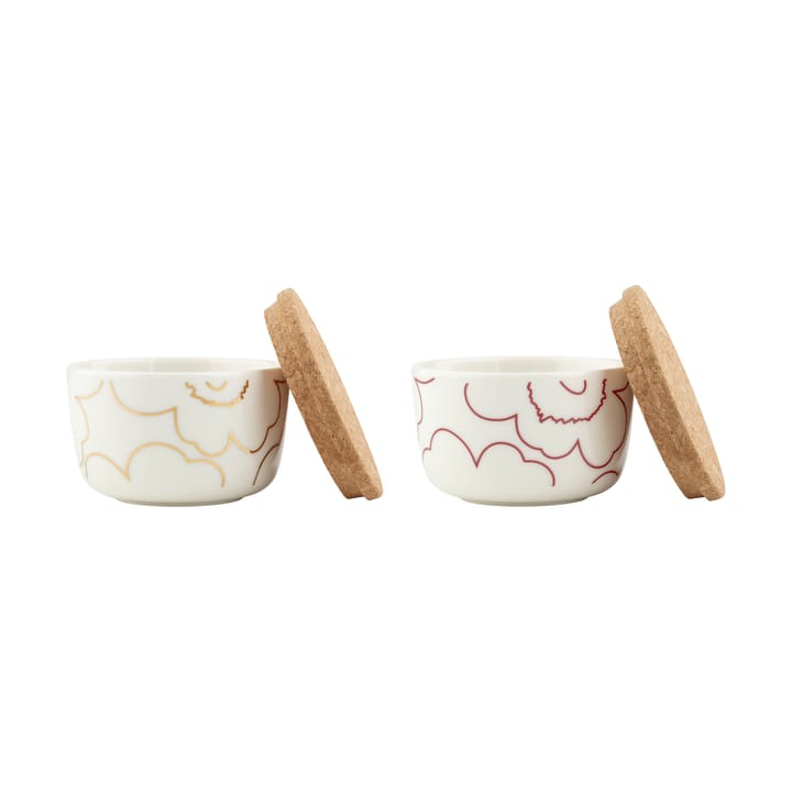 Piirto Unikko kulho kannella 2,5 dl 2 kpl, White-gold-dark red Marimekko