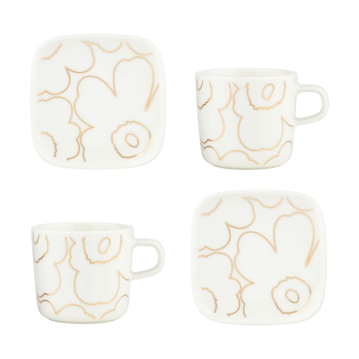 Piirto Unikko kuppi ja lautanen setti 20 cl 4 osaa - White-gold - Marimekko