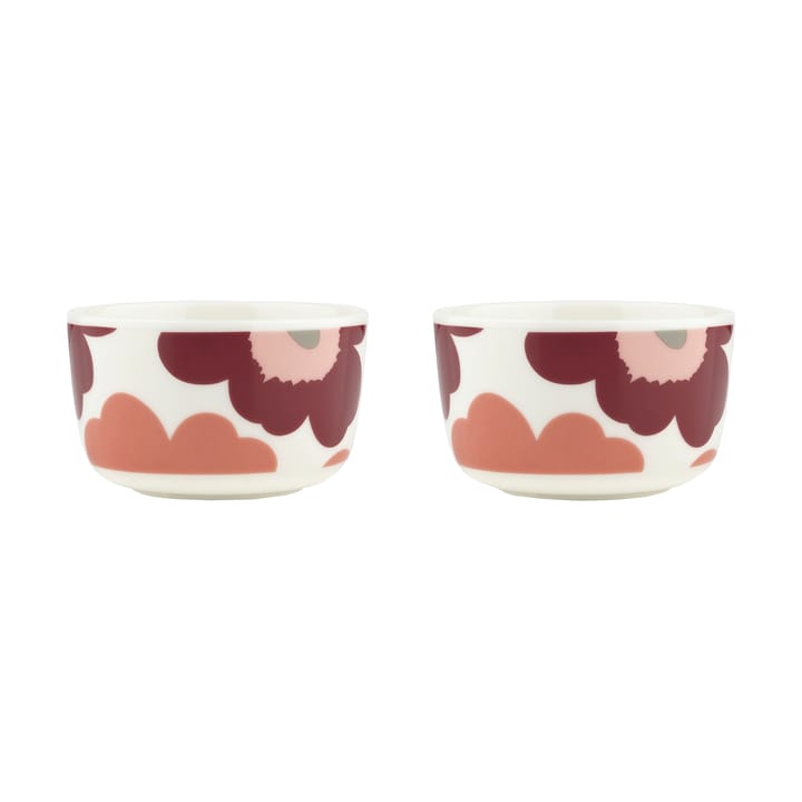 Unikko kulho 2,5 dl 2 kpl - White-dark cherry-salmon red - Marimekko