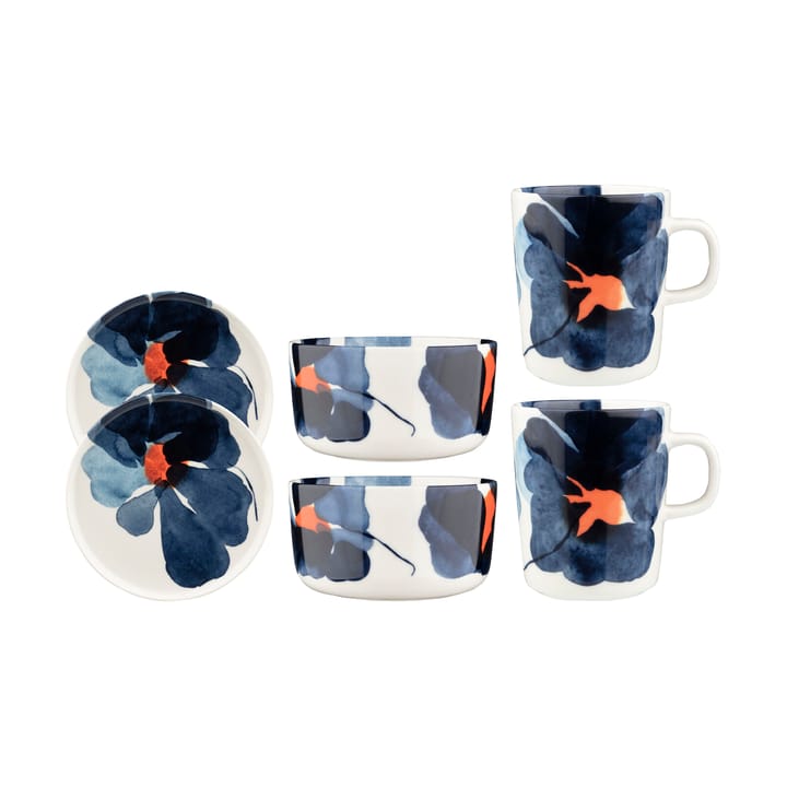 Valssi aamiaissetti 6 osaa, White-dark blue-orange Marimekko