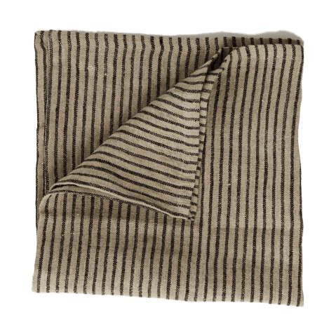 Stripe pellavaservetti 45x45 cm - Musta-hiekka - Olsson & Jensen