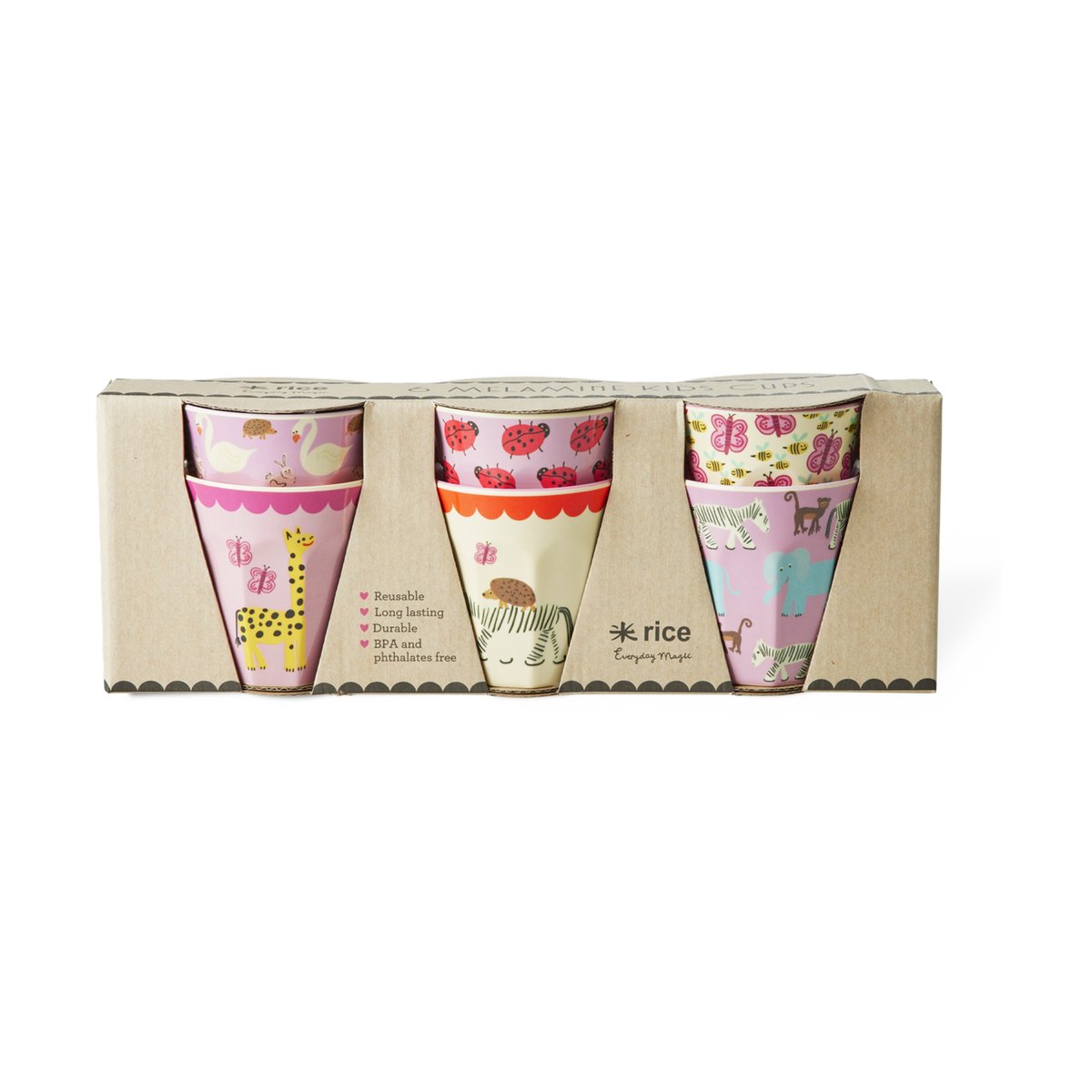 RICE Rice melamiinikuppi small 6-pakkaus Wildlife pink