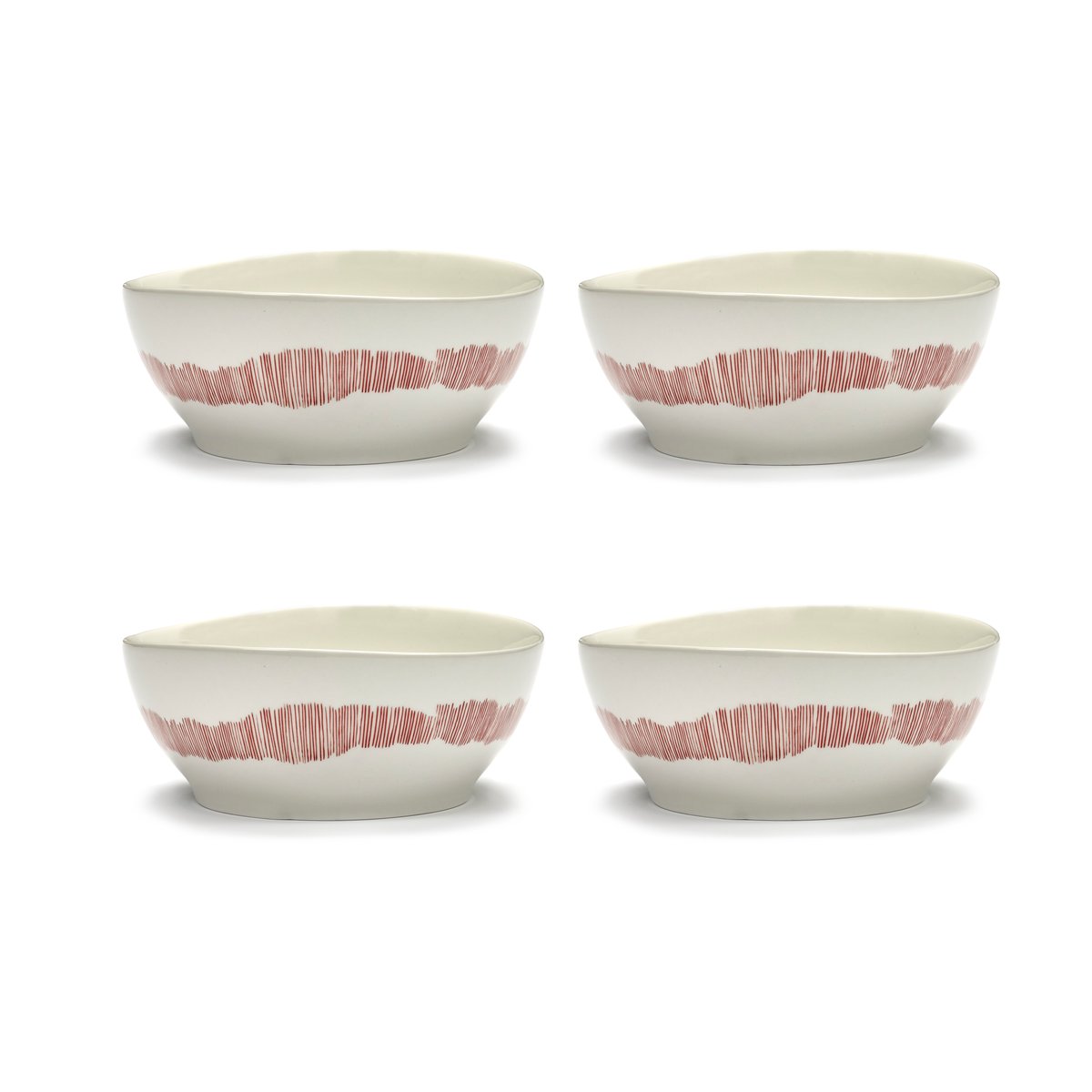 Serax Ottolenghi Feast kulho L Ø17 cm 4-pakkaus White stripes-red