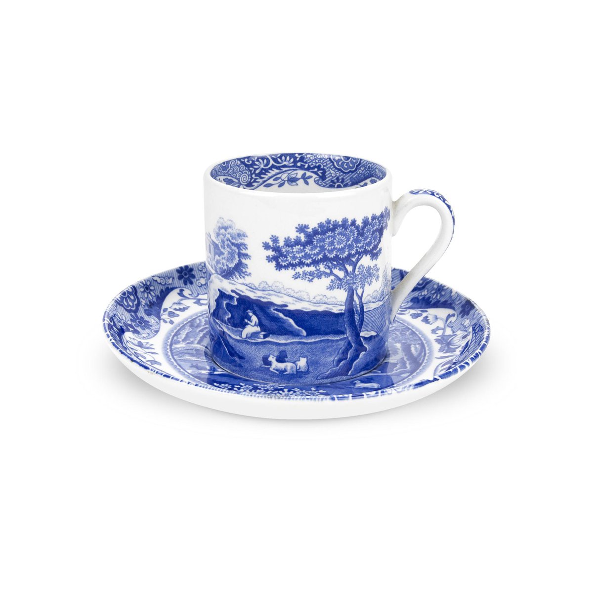 Spode Blue Italian -kahvikuppi ja aluslautanen 9 cl