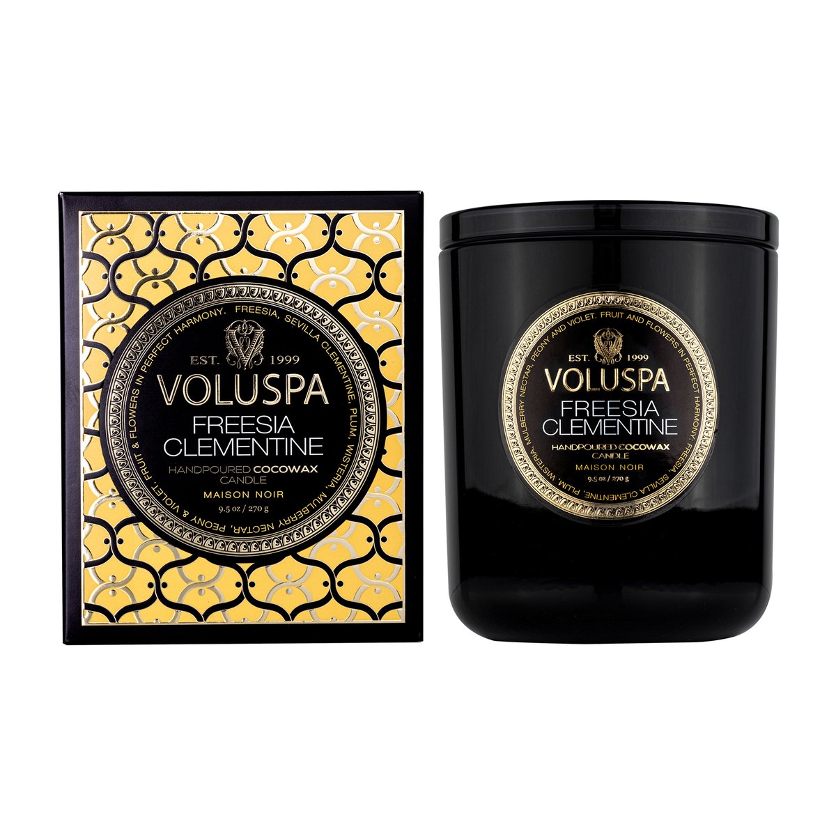 Voluspa Classic Maison Noir tuoksukynttilä 60 tuntia Freesia Clementine