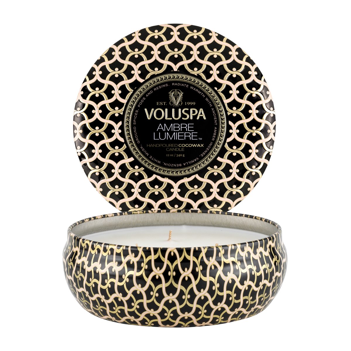 Voluspa Maison Noir 3-wick Tin tuoksukynttilä 40 tuntia Ambre Lumiere